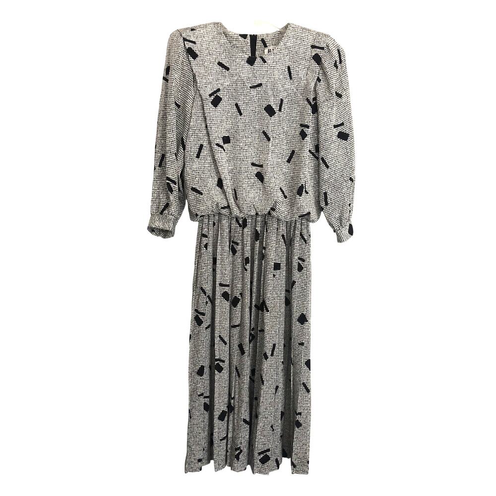 Black & White Dress Gathered Waist REO Originals Print Vintage Size 6 Union Made